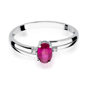 Pierścionek z Rubinem 0,60ct i Brylantami z białego złota próby 585. W-0068RB